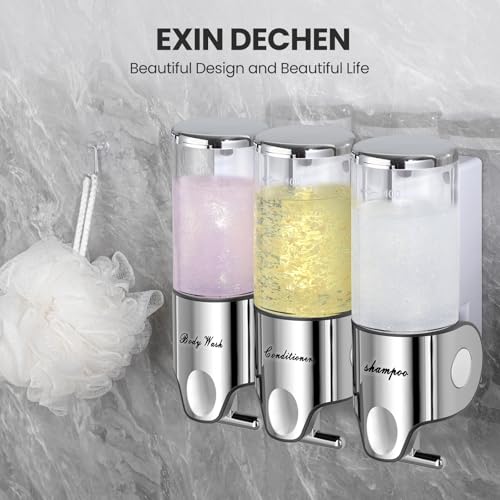 Shampoo and Conditioner Dispenser,Dispensers for The Shower,Shower Soap Dispenser 3 Chamber No Drill,Shampoo Conditioner Body Wash Dispenser Wall Mount for Bathroom(Triple x 17.6 oz,Clear) - color: Clear