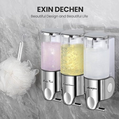 Shampoo and Conditioner Dispenser,Dispensers for The Shower,Shower Soap Dispenser 3 Chamber No Drill,Shampoo Conditioner Body Wash Dispenser Wall Mount for Bathroom(Triple x 17.6 oz,Clear) - color: Clear