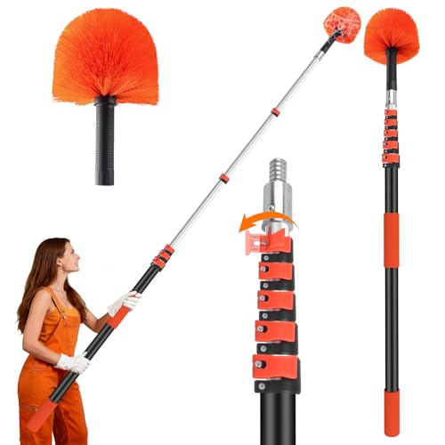 30FT Cobweb Duster with Extension Pole - High Reach Duster for High Ceilings & Outdoor Use - Telescoping Pole 5-24 Ft, Soft Bristles Cobweb Cleaner - 3/4" Acme Universal Thread - size: 24 FT
