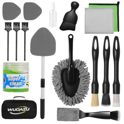 18PCS Upgraded Car Detailing Kit, 2-in-1 AC Vent Brush, 3 Ultra Fine Crevice Brushes, Boar Hair & Glass Brush, Cleaning Gel, Scratch-Free Auto Interior Tools