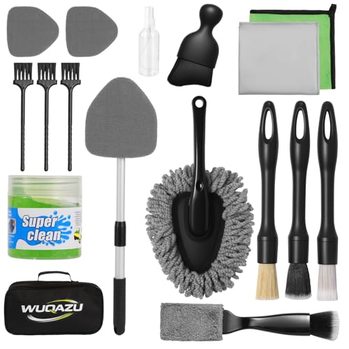 18PCS Upgraded Car Detailing Kit, 2-in-1 AC Vent Brush, 3 Ultra Fine Crevice Brushes, Boar Hair & Glass Brush, Cleaning Gel, Scratch-Free Auto Interior Tools