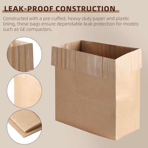 (20-Pack) Calvana Super Strong Compactor Bags, Heavy-Duty Kitchen Paper Trash Bags with Leak Proof Plastic Liner, Fits GE Model Compactors with Rectangular Containers, Includes 20 Sticker Seals - style: (20 Pack) Trash Bags + Stickers
