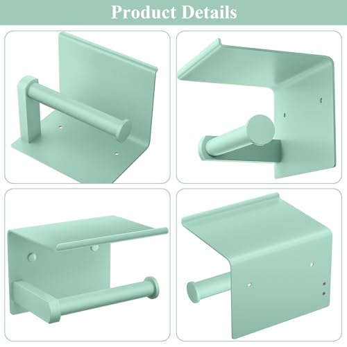Tindbea Toilet Paper Holder with Phone Shelf, Adhesive or Screw Wall Mount Toilet Tissue Roll Holder, Rustproof & Multifunctional Stainless Steel Bathroom Storage Dispenser (Mint Green) - color: K-mint Green