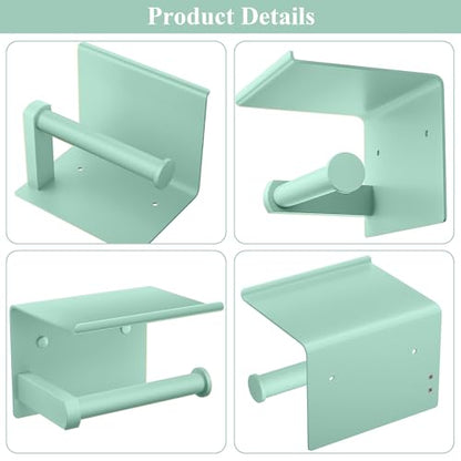 Tindbea Toilet Paper Holder with Phone Shelf, Adhesive or Screw Wall Mount Toilet Tissue Roll Holder, Rustproof & Multifunctional Stainless Steel Bathroom Storage Dispenser (Mint Green) - color: K-mint Green