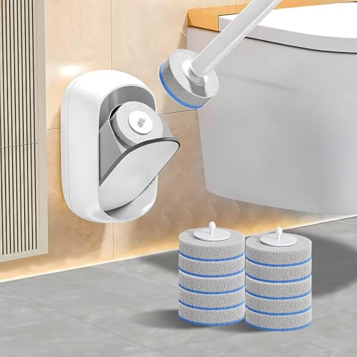 LFBEAR Disposable Toilet Brush Wand, Wall Mounted Toilet Cleaner Kit with Holder, 12 Refills Replacement Heads for Bathroom Cleaning - size: Toilet Brush + 12 Refills