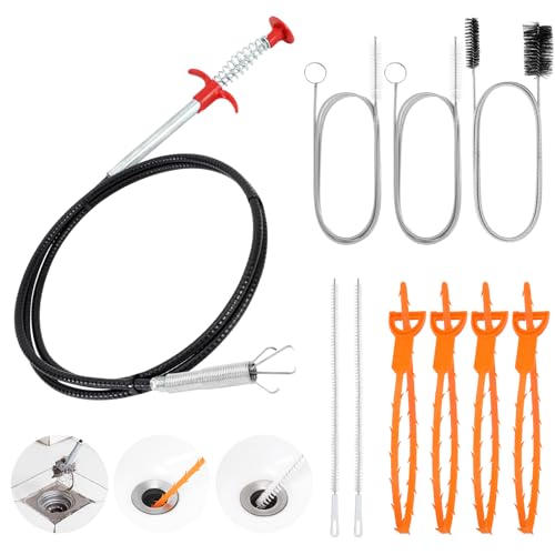 10 PCS Drain Snake Hair Drain Clog Remover Tool Set, Snake Drain Hair Removal Tool, Grabber Claw Drain Hair Remover, Flexible Drain Cleaner Brushes for Toilet, Kitchen Sink, Shower & Tub