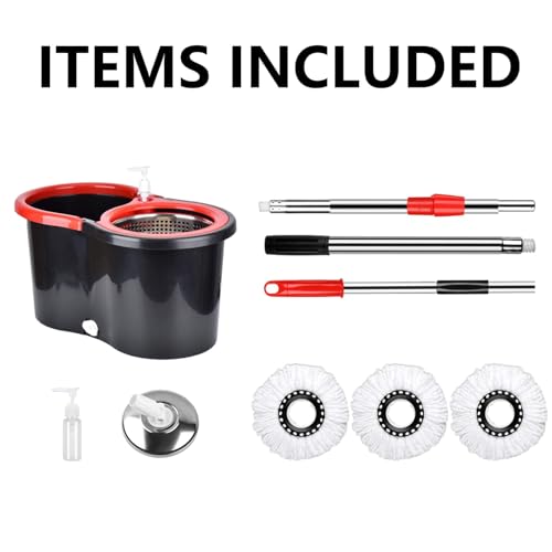 Spin Mop and Bucket Set with Wringer,360° Spinning Mop Bucket with 3 Microfiber Mop Head and 61" Adjustable Handle,for Floor Cleaning