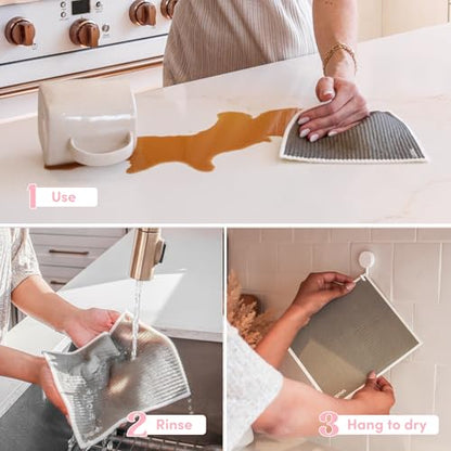 Papaya Reusable Paper Towels, Premium Swedish Dishcloths with Hook, Non-Scratch Reusable Paper Towel, 1 Sheet Replaces 17 Rolls - 2 Sheets, 1 Hook - color: Olive Martini