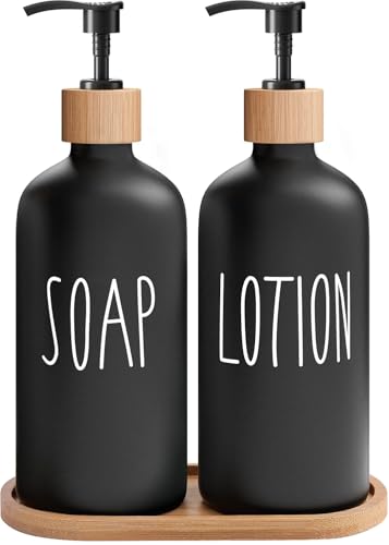 MOMEEMO Black Soap Dispenser Bathroom Set, Hand Soap and Lotion Set Suitable for Bathroom Decor. (Black) - color: Sl Black & Tray