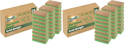 SCRUBIT 48 Pack Natural Sponges - Biodegradable Compostable Cellulose and Coconut Natural Sponges for Dishes, Eco Friendly Non Toxic Kitchen Sponge - size: 24 Count (Pack of 2)