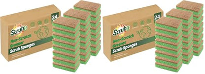 SCRUBIT 48 Pack Natural Sponges - Biodegradable Compostable Cellulose and Coconut Natural Sponges for Dishes, Eco Friendly Non Toxic Kitchen Sponge - size: 24 Count (Pack of 2)