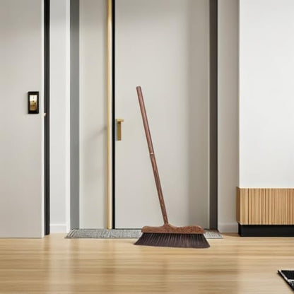 Unomor Wenge Wooden Scrubbing Broom Long Handle Floor Cleaning Broom with Soft Bristle Brush for Dust Removal Indoor Kitchen Patio Courtyard Sidewalk 32.28 X 11.81 X 0.78 in