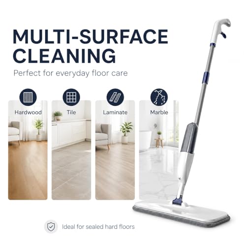 Rsefly Spray Mop for Floor Cleaning, 300 ml Refillable Bottle, 360° Swivel Head with Reusable Microfiber Pad, Lightweight Wet Dry Cleaner for Hardwood, Tile, Laminate and Marble