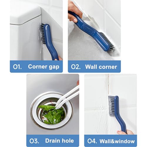 Kitchen Bathroom Sink Brush Crevice Cleaning Brush for Stubborn Kitchen Grease Stains, Window Gutters, Tiles and Faucets 2 Plastic with Clips & 2 Wire Brushes+2 Wall Hooks