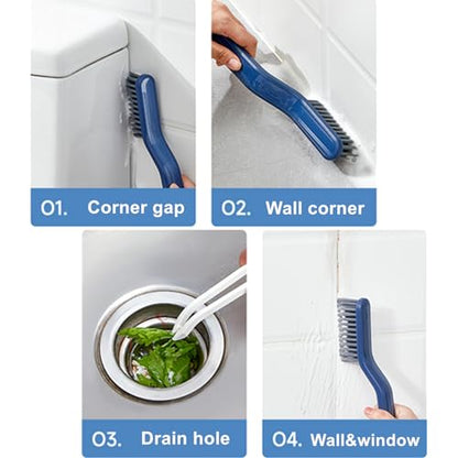 Kitchen Bathroom Sink Brush Crevice Cleaning Brush for Stubborn Kitchen Grease Stains, Window Gutters, Tiles and Faucets 2 Plastic with Clips & 2 Wire Brushes+2 Wall Hooks
