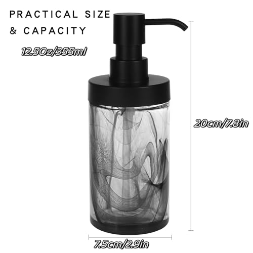 2 Pcs Lotion Dispenser,12.5 Oz Black Moire Wide Open Glass Hand Soap Dispenser for Bathroom & Kitchen, Dish Soap Dispenser with Easy-to-Press Pump and Waterproof Labels - color: Black002