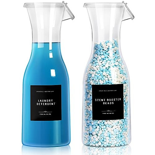 Laundry Detergent Dispenser Bottle 40oz with Waterproof Label for Detergent, Soap, Fabric Softener, Scent Booster Beads, Sturdy PET Bottle for Laundry Room Decor - 2 Pack Black - color: 2 Pack 40oz-Black