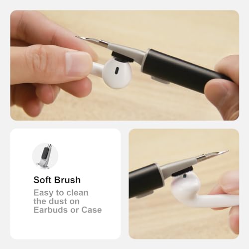 Hyashee Cleaner Kit for Airpods Pro 1 2 3 Multi-Function Cleaning Pen with Soft Brush Flocking Sponge for Bluetooth Earphones Case Cleaning Tools Black - color: Black