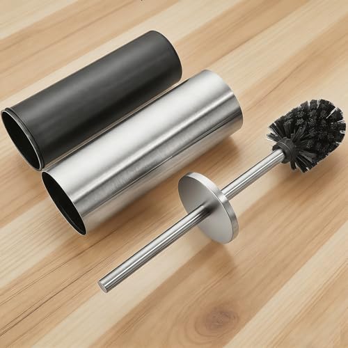 Toilet Brush and Caddy, Stainless Steel Toilet Bowl Brush and Holder, Toilet Bowl Cleaner Brush for Bathroom (Silvery) - color: Silvery