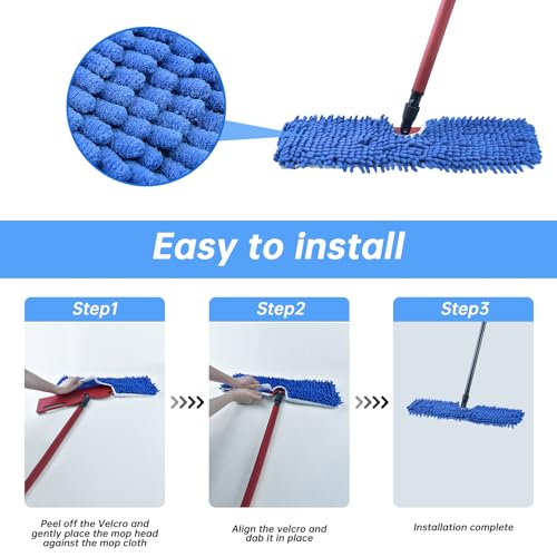 4 Pack Mop Heads Replacements Compatible with O-cedar Dual-Action Flip Mop,Microfiber&Chenille Mop Replace Head for Dry/Wet Use,Double-sided,Reusable and Washable Dust Mop Refills for Floor Cleaning | Double-sided flat mop pads, microfiber and chenille ma