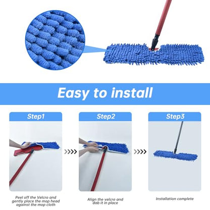 4 Pack Mop Heads Replacements Compatible with O-cedar Dual-Action Flip Mop,Microfiber&Chenille Mop Replace Head for Dry/Wet Use,Double-sided,Reusable and Washable Dust Mop Refills for Floor Cleaning | Double-sided flat mop pads, microfiber and chenille ma