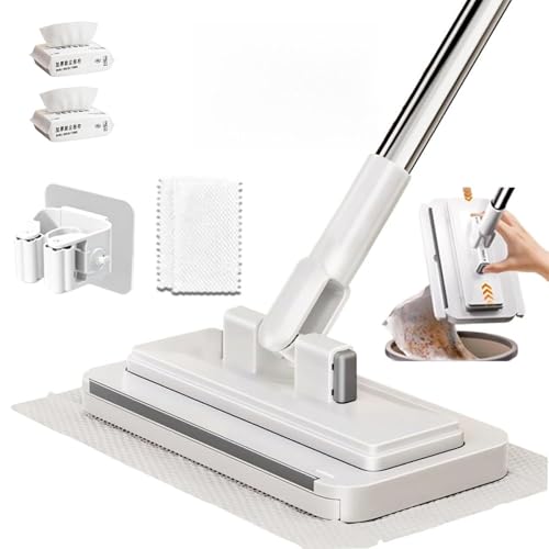 Gropething Mop, Hands-Free Multi-Purpose Flat Mop – Lazy Cleaning with Long Handle & Locking Head for Wall, Bathroom, Toilet, Corners, Multi-Surface Dusting with Disposable Cloths (Long:53in) - color: Long:53in
