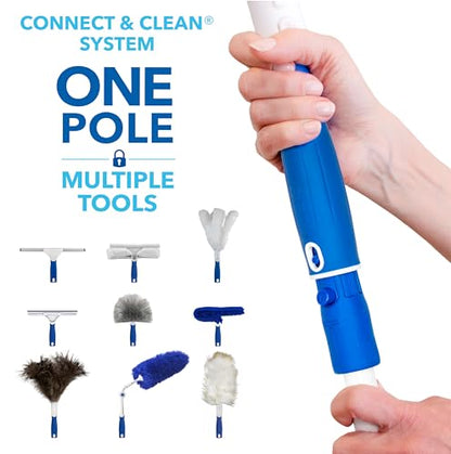Unger Connect and Clean Dusting Kit with 4' Steel Pole, Features Microfiber Duster, Cobweb and Corner Duster and Wide Blind Duster, High-Access Dusting and Cleaning of Blinds, Windowsils, Cabinets