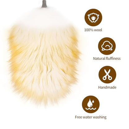 Mini Feathers Duster,Telescoping Lambswool Dusters with Stainless Steel Extension Pole Up to 34" for Cleaning High Ceiling Fan, High Ceilings,Furniture,Hard to Reach Areas - size: 14-34inch