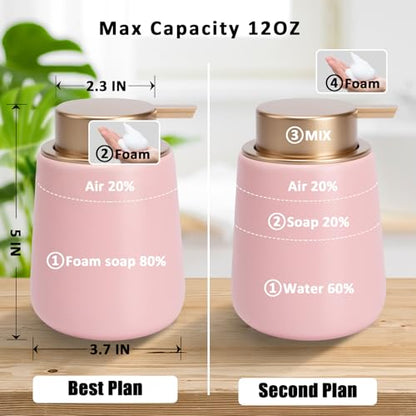 Soap Foaming Dispenser Ceramic with Easy-to-Press Pump Hand Foam Dispenser for Shampoo Bathroom Kitchen 12 oz - color: Foam-pinkmattlegold