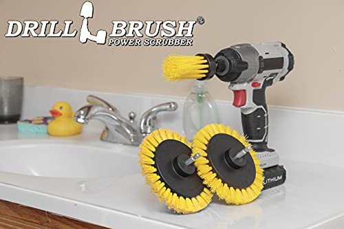 Tile and Grout Cleaning Drill Brush Set - 3 pack Drill Brush Power Scrubber Cleaning Brush Yellow Medium Stiffness - Shower Floor Scrub Brush for Drill - Bathroom Scrub Brush for Drill - Crevice Brush - color: Yellow
