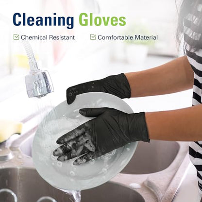 SWIFTLITE Black Nitrile Gloves, Food Safe Disposable Gloves Latex Free, Rubber Gloves Powder Free for Cooking, Kitchen Clean - color: 02-black(medium 100)