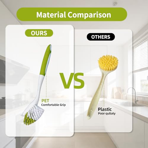 Dish Brush Scrub Brush with Handle - 3 Pack Stiff Bristles Dish Scrubber for Cleaning Dishes, Pots, Pans, Sink, Cast Iron - Hard Bristles,No Residue - color: Yellow-green, Gray, Light Blue