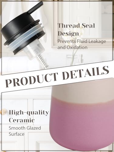 INGOFIN Ceramic Foaming Soap Dispenser - 12oz Foam Hand Soap Dispenser Bathroom, Refillable Modern Dish Dispenser with Pump for Kitchen, Beige and Pink - color: Beige and Pink-foam