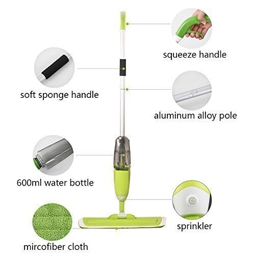 Healthy Spray Mop - Floor Mop with Removable Washable Cleaning Pad and Integrated Water Spray Mechanism