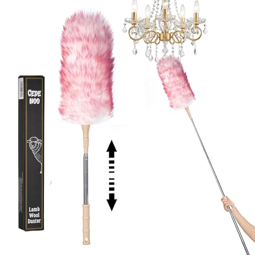Lambswool Duster Extendable 22–55 Inch Natural Wool Duster with Flexible Head for Ceilings Furniture Blinds Electronics Washable Reusable-Red - color: Red