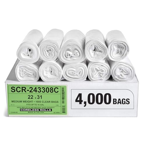 Aluf Plastics 12-16 Gallon Trash Bags - (Commercial 4000 Pack) - Source Reduction Series Value High Density 8 Micron (equiv) Gauge - Intended for Home, Office, Bathroom, Paper, Styrofoam(Pack of 4000) - color: Clear, style: 12-16 Gal, 8 Micron Equiv, 4,00