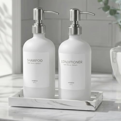 White Glass Dish Soap Dispenser Set for Kitchen, Hand and Dish Soap Dispenser with Stainless Steel Pump & Resin Tray, Perfect for Kitchen,Hotel Rental-Modern Soap Dispenser for Bathroom - color: Matte White