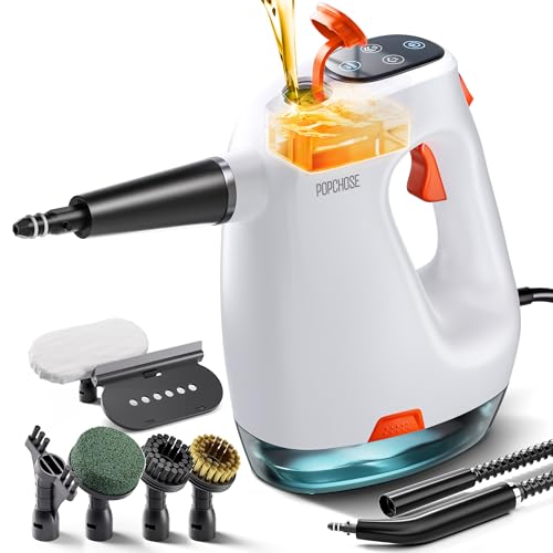 POPCHOSE Steam Cleaner with Detergent Dispenser, 15s Heat-Up Handheld Steam Cleaner for Home, 500ml Removable Water Tank, Lightweight Portable Steamer for Cleaning Grout, Windows, Kitchen, Easy Refill - color: White