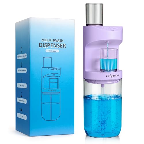 ZOFGENOW Automatic Mouthwash Dispenser for Bathroom,Bathroom Accessories 19.4 Fl Oz Dispensers with Magnetic Cups,Wall Mounted Dispenser,Suitable for All Age Groups,Purple - color: Purple