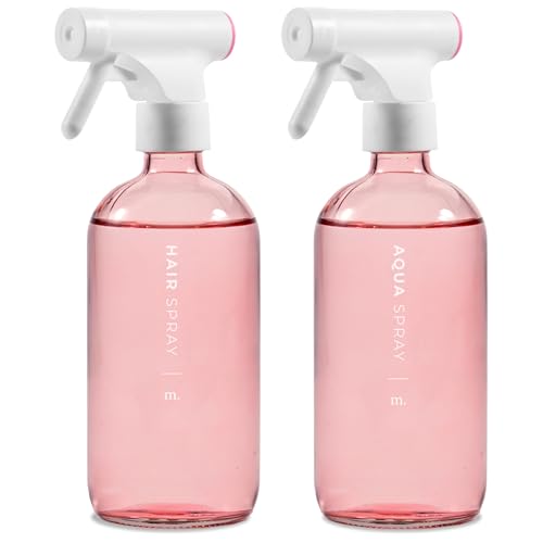 MAISONOVO Glass Spray Bottles 16 Oz Pack of 2 - Pink Spray Bottle For Hair with Fortified Glass & Fine Mist Pumps - Ideal for Salons, Barbers, Stylists, Pet Groomers & Daily Hair Care - 16 Labels - color: Pink