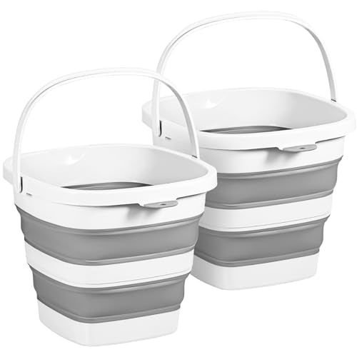 2 Pack 2.6 Gallon(10L) Collapsible Plastic Buckets with Handle Compact Cleaning Square Storage Bucket Portable Water Tub Outdoor Water Pail for Garden Hiking Fishing Camping (White) - color: White