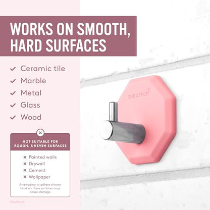 Sud Scrub® Antimicrobial Shower Hook, Self Adhesive Hooks for Shower Wall, Heavy Duty Removable Wall Hooks, Stick On Hooks for Hanging, Bathroom Towel Hook (Pink) - color: Pink