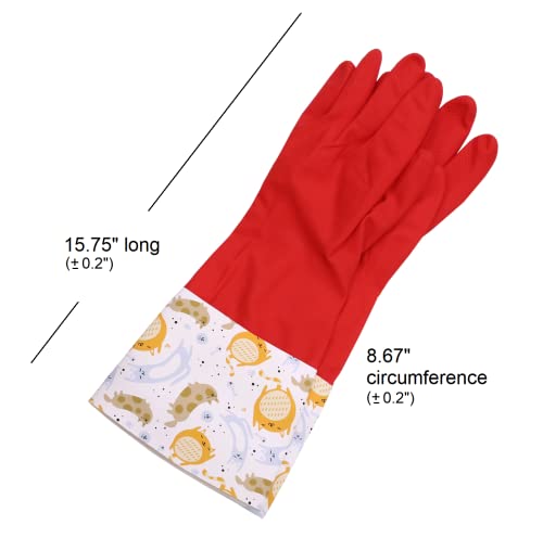 Myungjin Fleece-Lined, Flock Lining, Insulated Medium Cuff, Reusable Waterproof Household Dishwashing Non-Slip Cleaning Latex Rubber Gloves (2 Pairs)