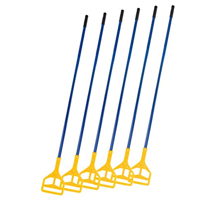 Matthew Cleaning Commercial Quick-Change Iron Mop Handle for Floor Cleaning Heavy Duty Mop Stick Replacement 60inch with Plastic Gripper Wet Mop Handles 6 Packs - color: Yellow Clamp