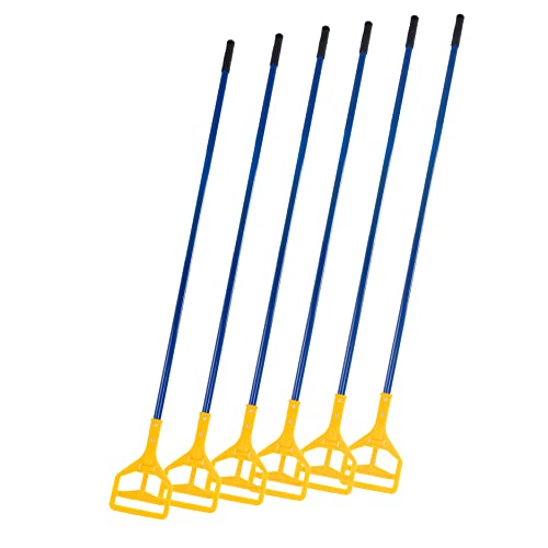 Matthew Cleaning Commercial Quick-Change Iron Mop Handle for Floor Cleaning Heavy Duty Mop Stick Replacement 60inch with Plastic Gripper Wet Mop Handles 6 Packs - color: Yellow Clamp