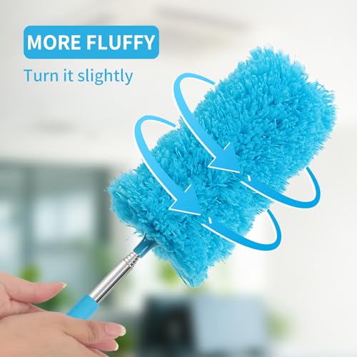 Mini Microfiber Duster for Cleaning, Hand Duster with Extension Pole, Washable Small Duster for Car Interior, Office, Furniture - color: Blue
