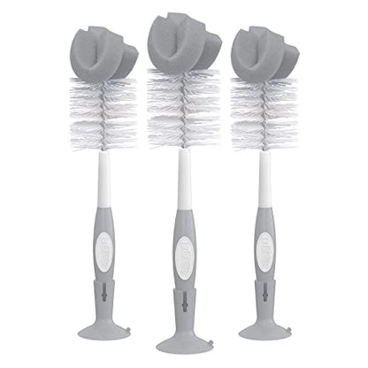 Dr. Brown's Reusable Sponge Baby Bottle Cleaning Brush Set with Suction Cup Stand,Scrubber and Nipple Cleaner,Gray,(Pack of 18) - color: Gray Bottle Brush, size: 18-Pack