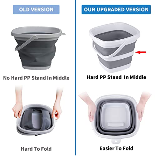 2 Pack Collapsible Buckets 5L 1.3Gallon Small Cleaning Bucket for Household Portable Plastic Bucket Outdoor Car Washing Tub Foldable Camping Beach Sand Water Pot Pail Space Saving Square Grey - color: Grey*2