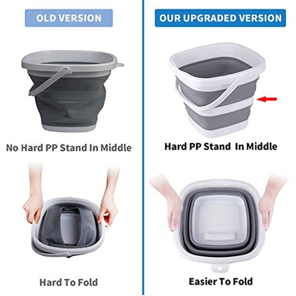2 Pack Collapsible Buckets 5L 1.3Gallon Small Cleaning Bucket for Household Portable Plastic Bucket Outdoor Car Washing Tub Foldable Camping Beach Sand Water Pot Pail Space Saving Square Grey - color: Grey*2