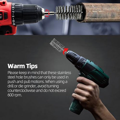 ASNOMY 5Pcs 7/16" Stainless Steel Bore Brush,Stainless Steel Bristles Wire Brush Bore Cleaning Brush Set for Power Drill Cleaning, Abrasive Wire Brush Steel Brush with 1/4" Hex Shank - style: 5Pcs 11mm | 7/16" Inch